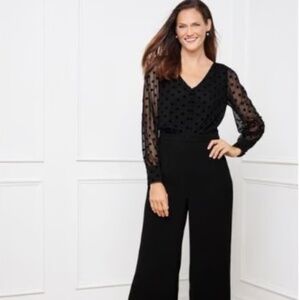 NWT Talbots Mesh Paneled Crepe Wide Leg Jumpsuit - Black - Size 4